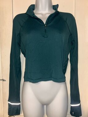 lululemon athletica Deep Teal Ribbed Half-Zip Long Sleeve Top